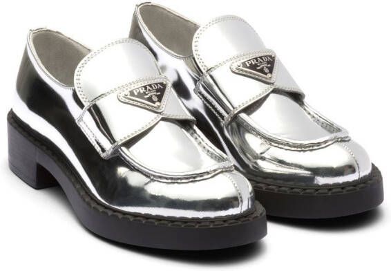 Prada metallic leather loafers Silver
