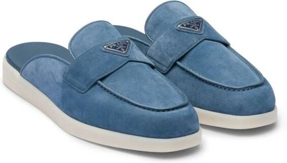 Prada triangle-logo open-back suede loafers Blue