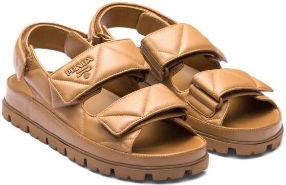 Prada triangle-logo padded sandals Brown