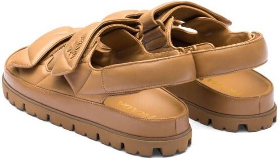 Prada triangle-logo padded sandals Brown
