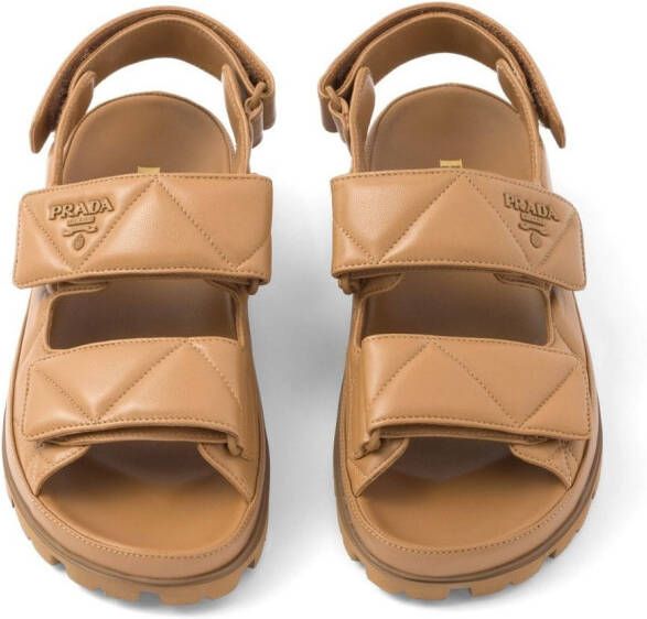Prada triangle-logo padded sandals Brown