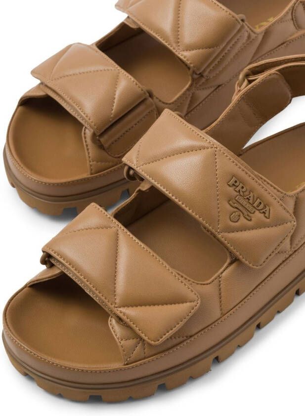 Prada triangle-logo padded sandals Brown
