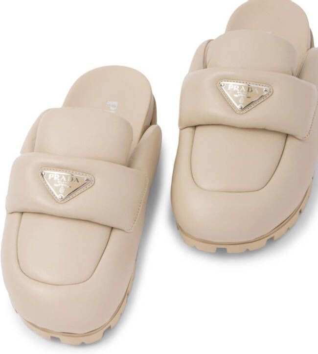 Prada triangle-logo padded slippers Neutrals