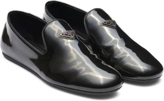 Prada Triangle-logo patent-finish loafers Black