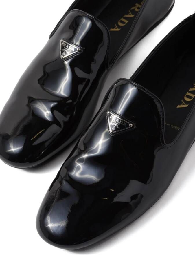 Prada Triangle-logo patent-finish loafers Black