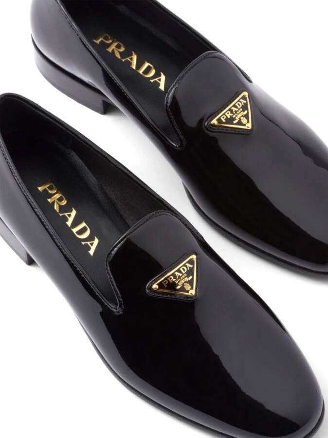 Prada triangle-logo patent leather loafers Black