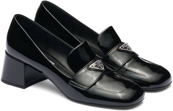 Prada triangle-logo patent leather loafers Black