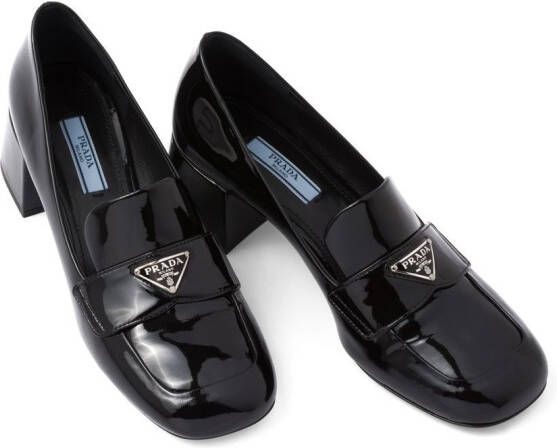 Prada triangle-logo patent leather loafers Black