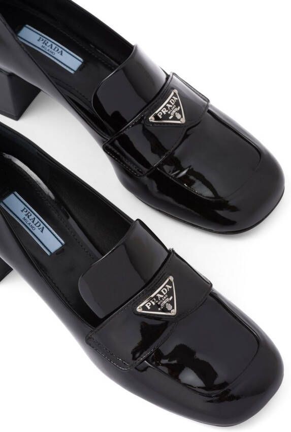 Prada triangle-logo patent leather loafers Black