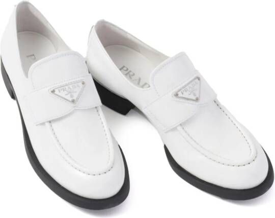 Prada triangle-logo patent-leather loafers White