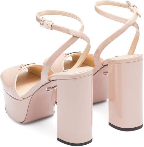 Prada triangle-logo patent leather sandals Pink