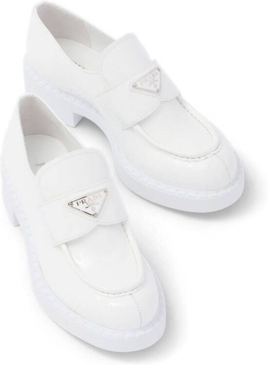 Prada Chocolate patent leather loafers White