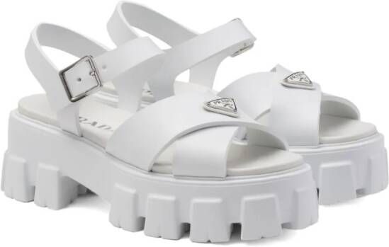 Prada triangle-logo platform sandals White