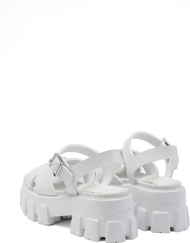 Prada triangle-logo platform sandals White