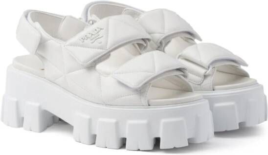 Prada triangle-logo quilted leather sandals White