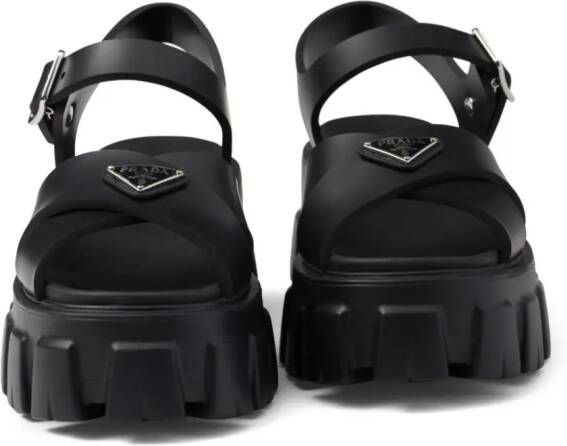 Prada triangle-logo platform sandals Black