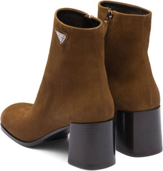 Prada triangle-logo suede boots Brown