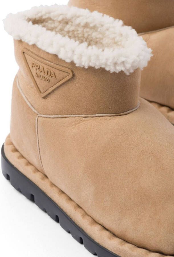 Prada triangle-logo suede boots Brown