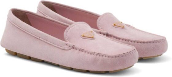 Prada triangle-logo suede driving loafers Pink