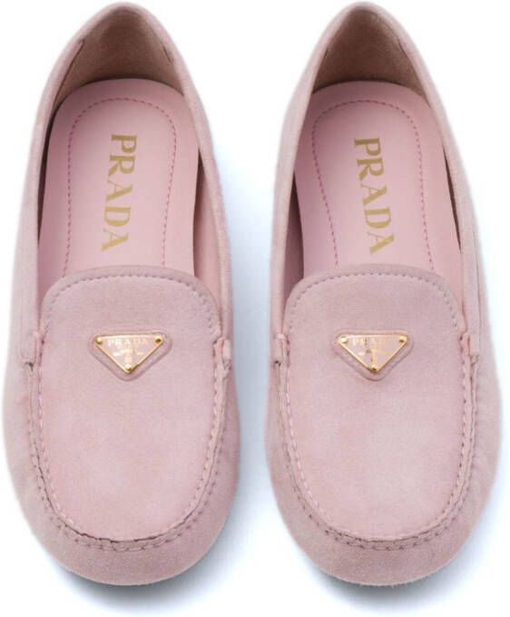 Prada triangle-logo suede driving loafers Pink