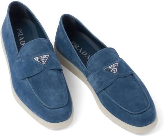 Prada triangle-logo suede loafers Blue