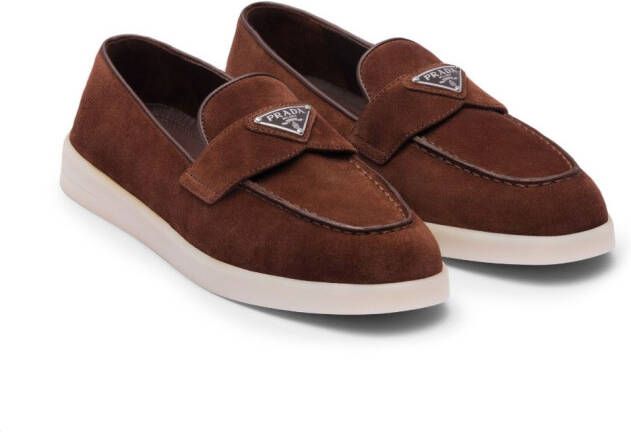 Prada triangle-logo suede loafers Brown
