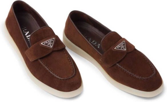 Prada triangle-logo suede loafers Brown