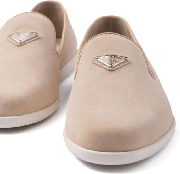 Prada triangle-logo suede loafers Neutrals