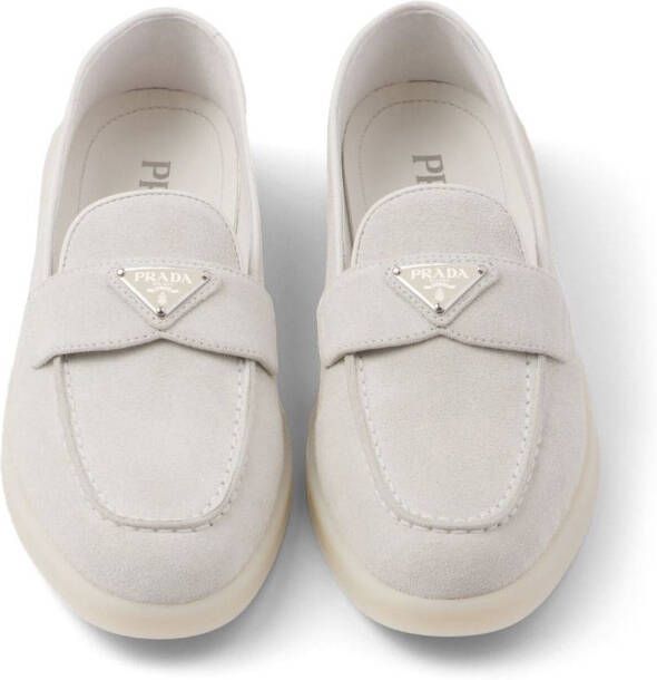 Prada triangle-logo suede loafers White