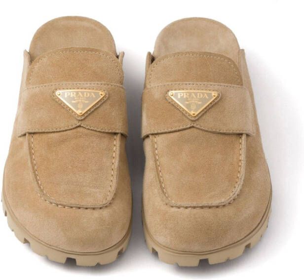 Prada triangle-logo suede slippers Neutrals
