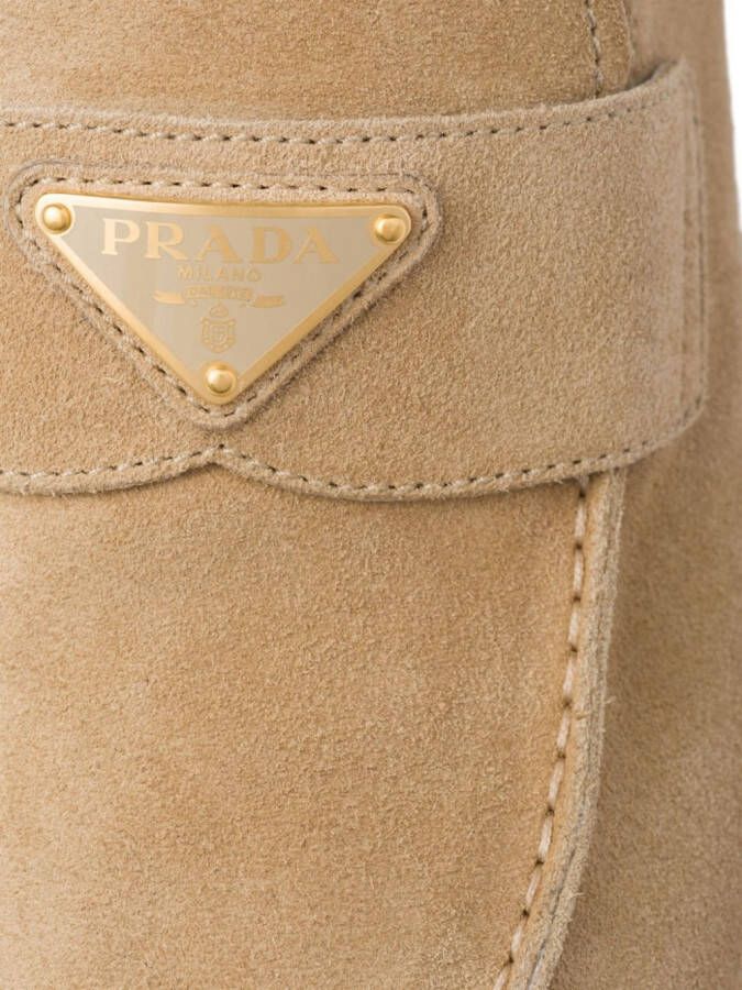 Prada triangle-logo suede slippers Neutrals