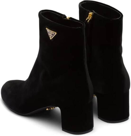 Prada triangle-logo velvet boots Black