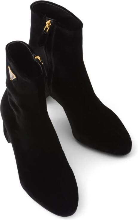 Prada triangle-logo velvet boots Black