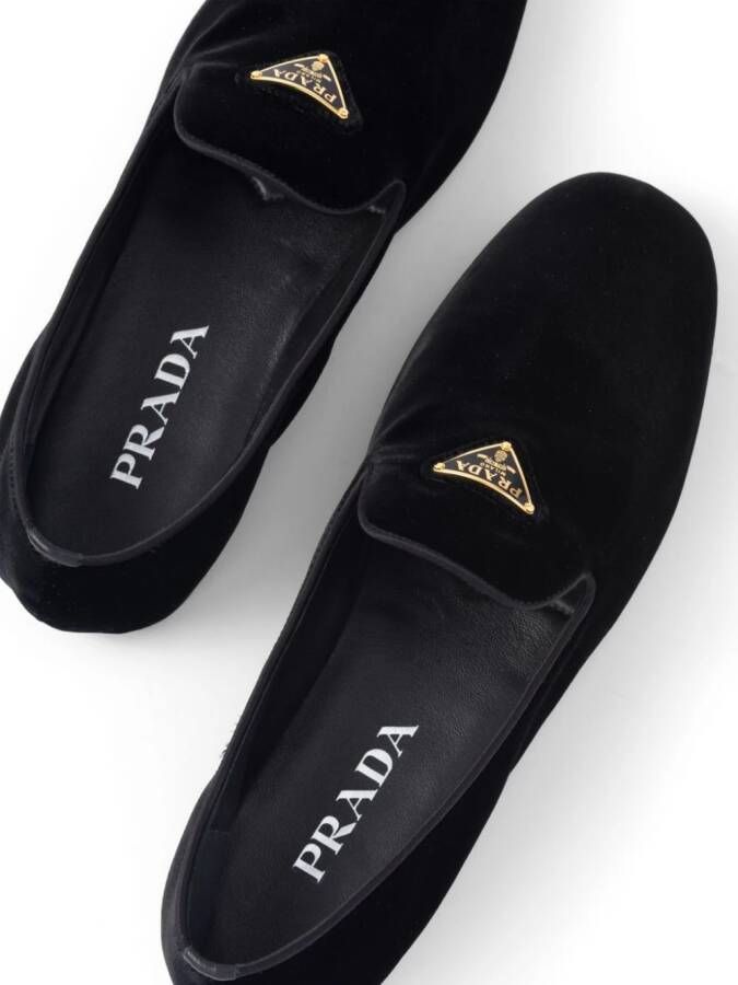 Prada triangle-logo velvet loafers Black