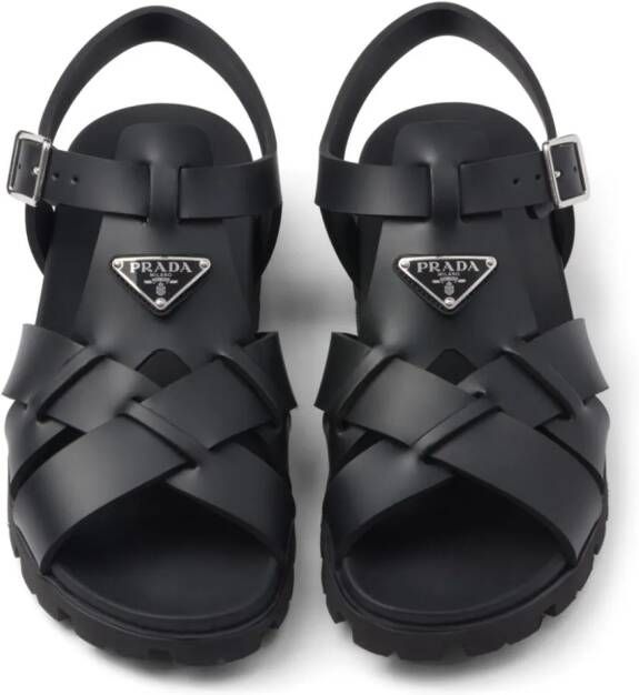 Prada triangle-logo woven sandals Black