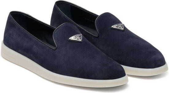 Prada triangle-patch suede loafers Blue