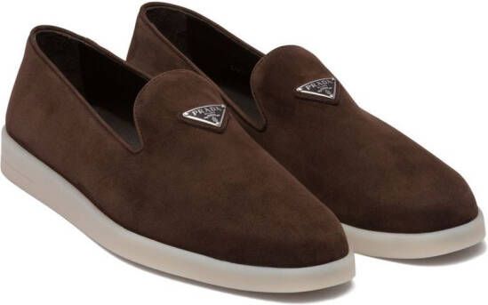 Prada triangle-patch suede loafers Brown