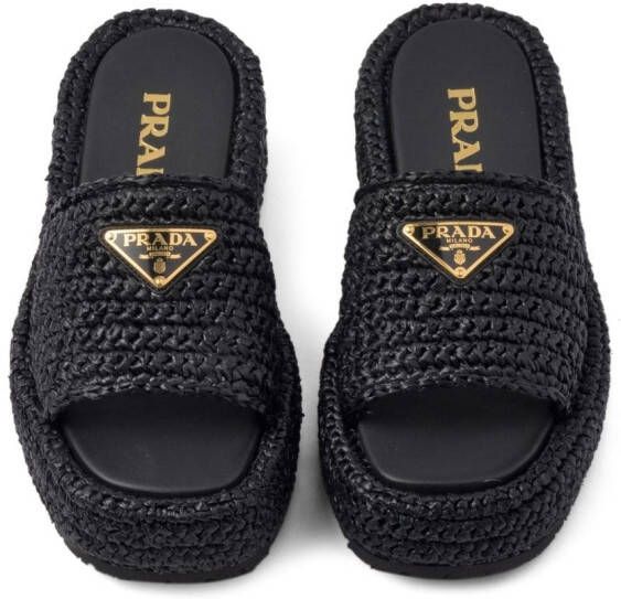 Prada woven flatform sandals Black