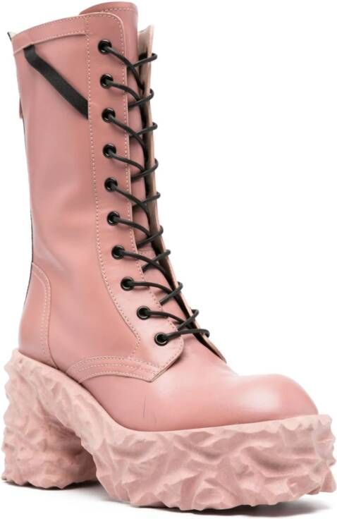 Premiata 100mm sculpted-sole leather boots Pink