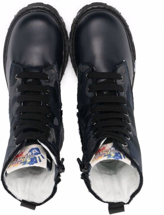 Premiata Kids contrast-sole leather boots Blue