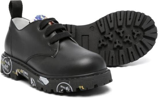 Premiata Kids slogan-print derby shoes Black