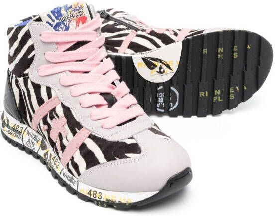 Premiata Kids zebra-print high-top sneakers Grey