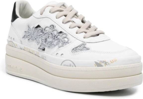 Premiata lace-appliqué leather sneakers White
