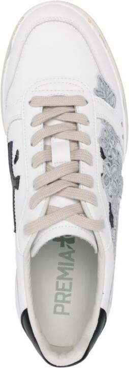 Premiata lace-appliqué leather sneakers White