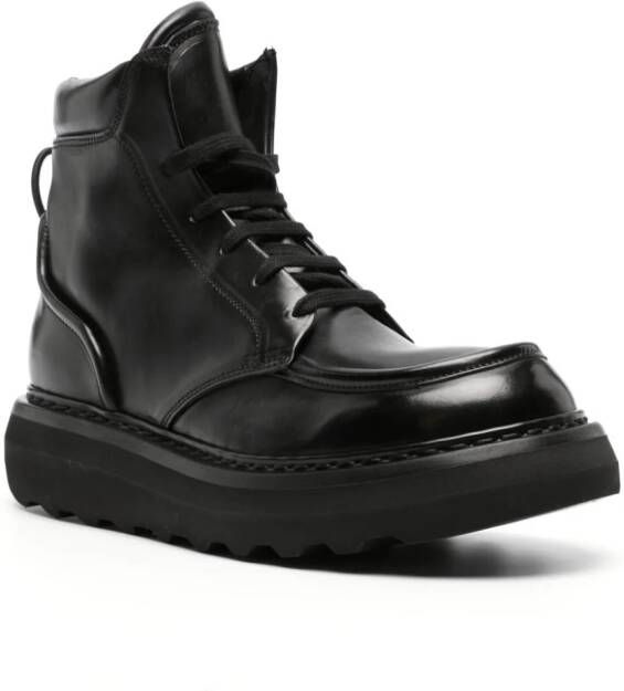 Premiata lace-up leather ankle boots Black