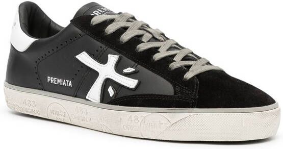 Premiata logo-patch leather sneakers Black