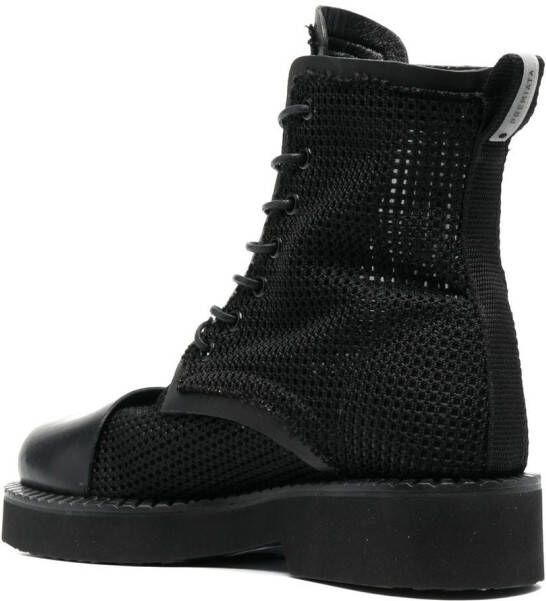 Premiata pannelled knit leather boots Black