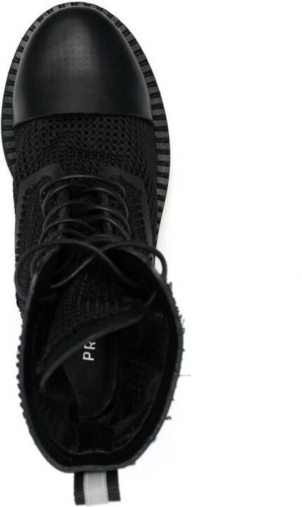 Premiata pannelled knit leather boots Black