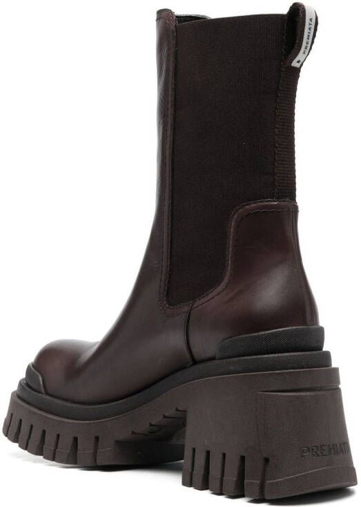 Premiata ridged 80mm block heel boots Brown