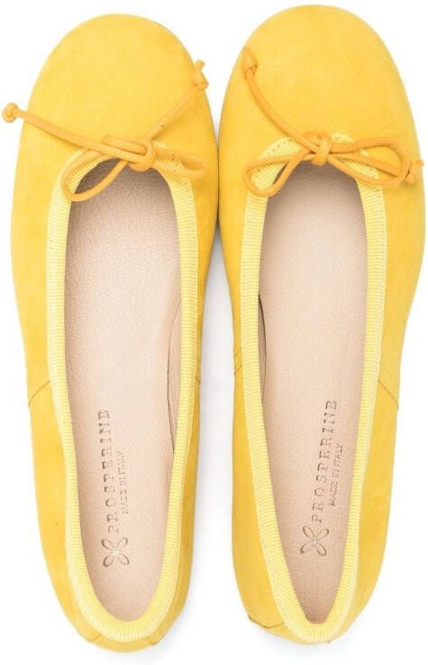 Prosperine Kids 10mm bow-detail suede ballerinas Yellow